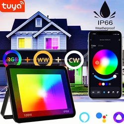 RGB TUYA Floodlight Smart APP WIFI Voice Control IP66 3000-6500K 30W 50W 100W AC220V for Garden Party Outdoor Lighting Spotlight