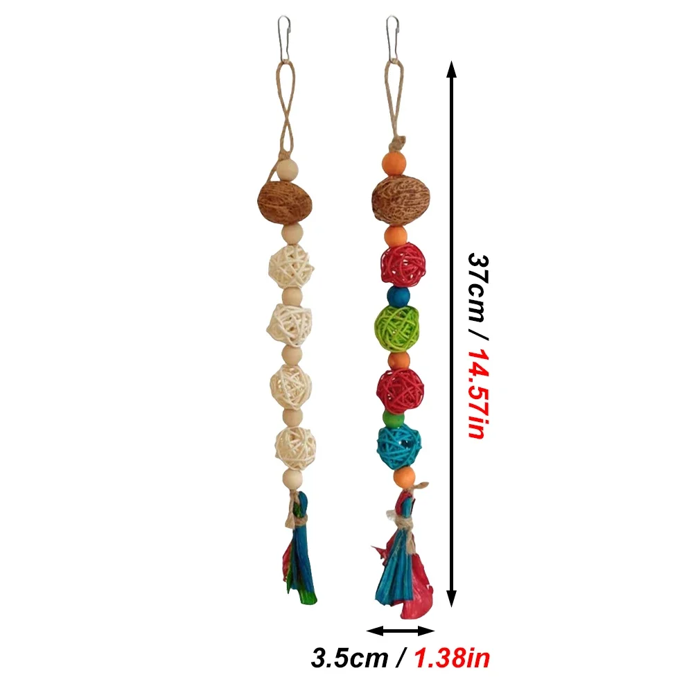 1szt Losowy kolor Rattan Ball Bead Bite Toy Szlifowanie zębów Wisząca zabawka do żucia dla papugi Ptak Chomik Rozrywka Dekoracja klatki