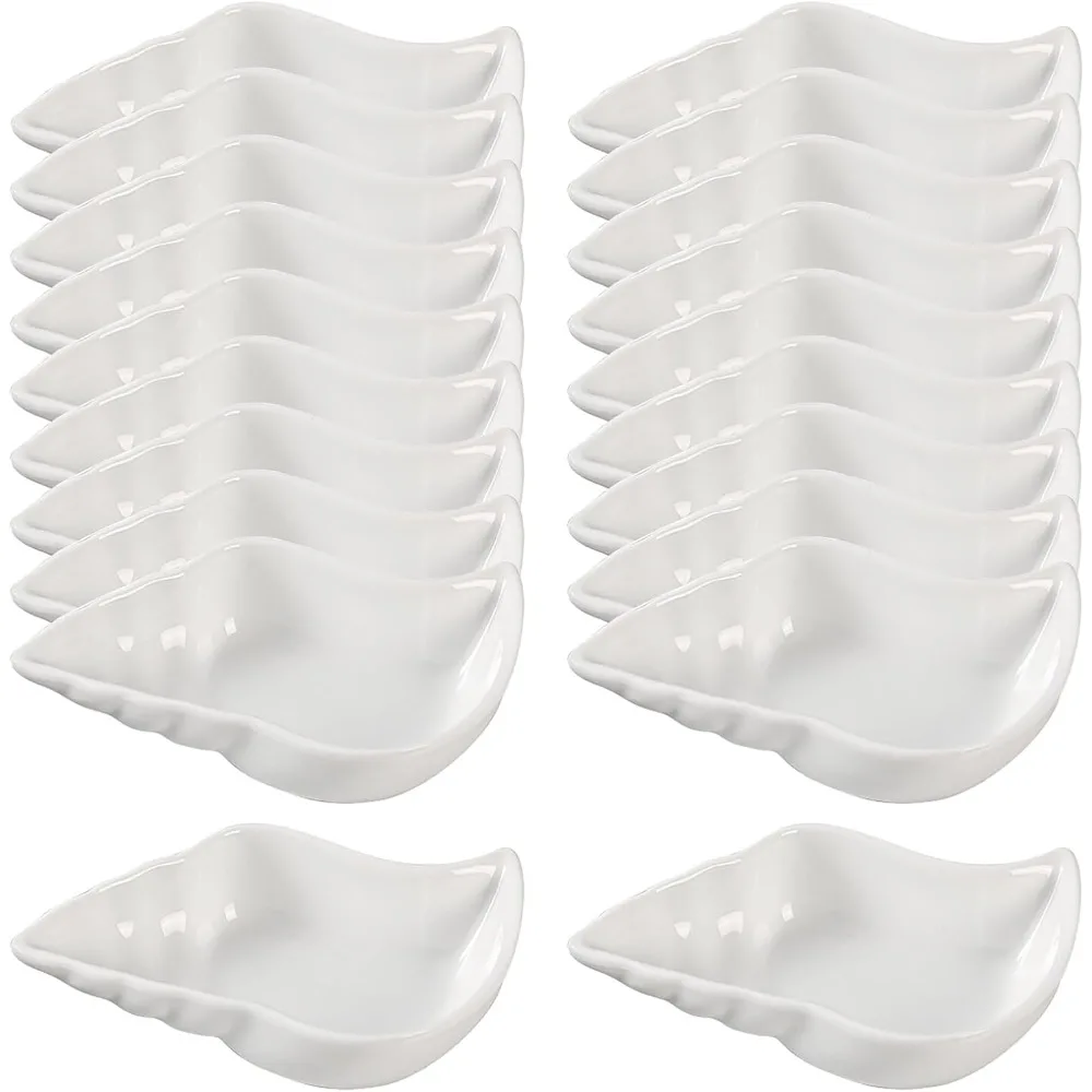 

Conch-shaped Multipurpose Ceramic Sauce Dish Seasoning Dishes Sushi Dipping Bowl Appetizer Plates-20 Pack