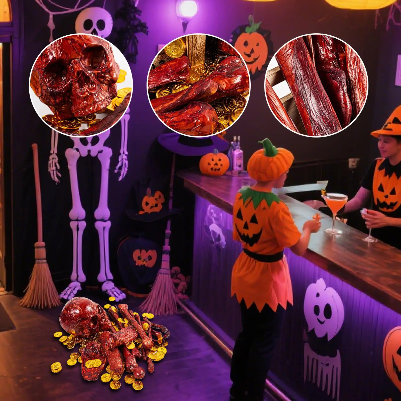 Skeletons for Halloween Life Size Skull Bone Set Indoor Outdoor Decorations for Ground Lawn Porch Front Yard Carnival Haunted