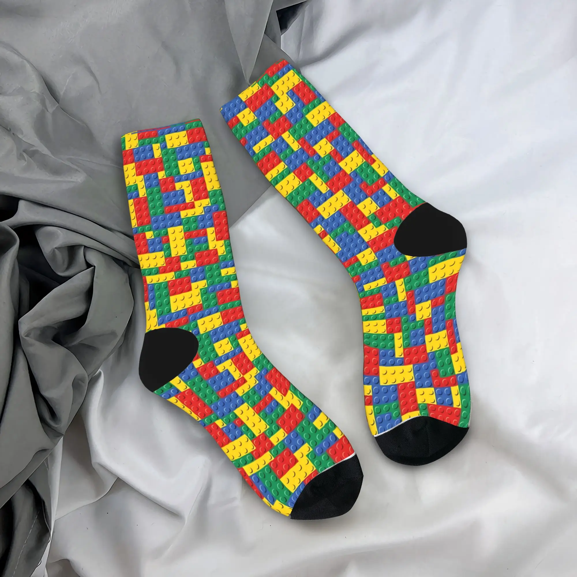 Classic Building Blocks Pattern Socks  Anti-Slip Stockings Men's Breathable Running Socks Autumn Gothic Printed Socks