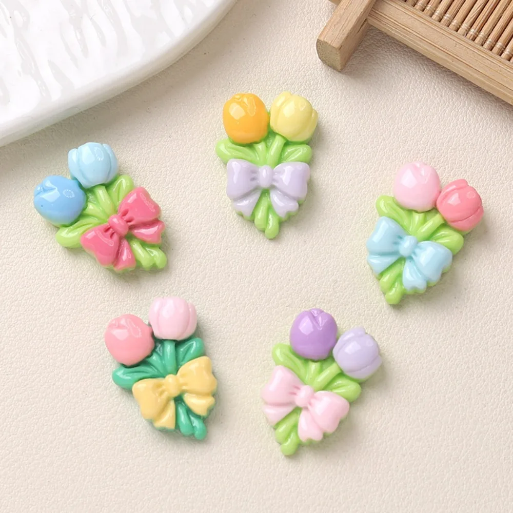 10pcs Kawaii Resin Flatback Mini Tulip FLower Charms Cabochons Embellishments for DIY Ornament Crafts Scrapbook Home Decorations