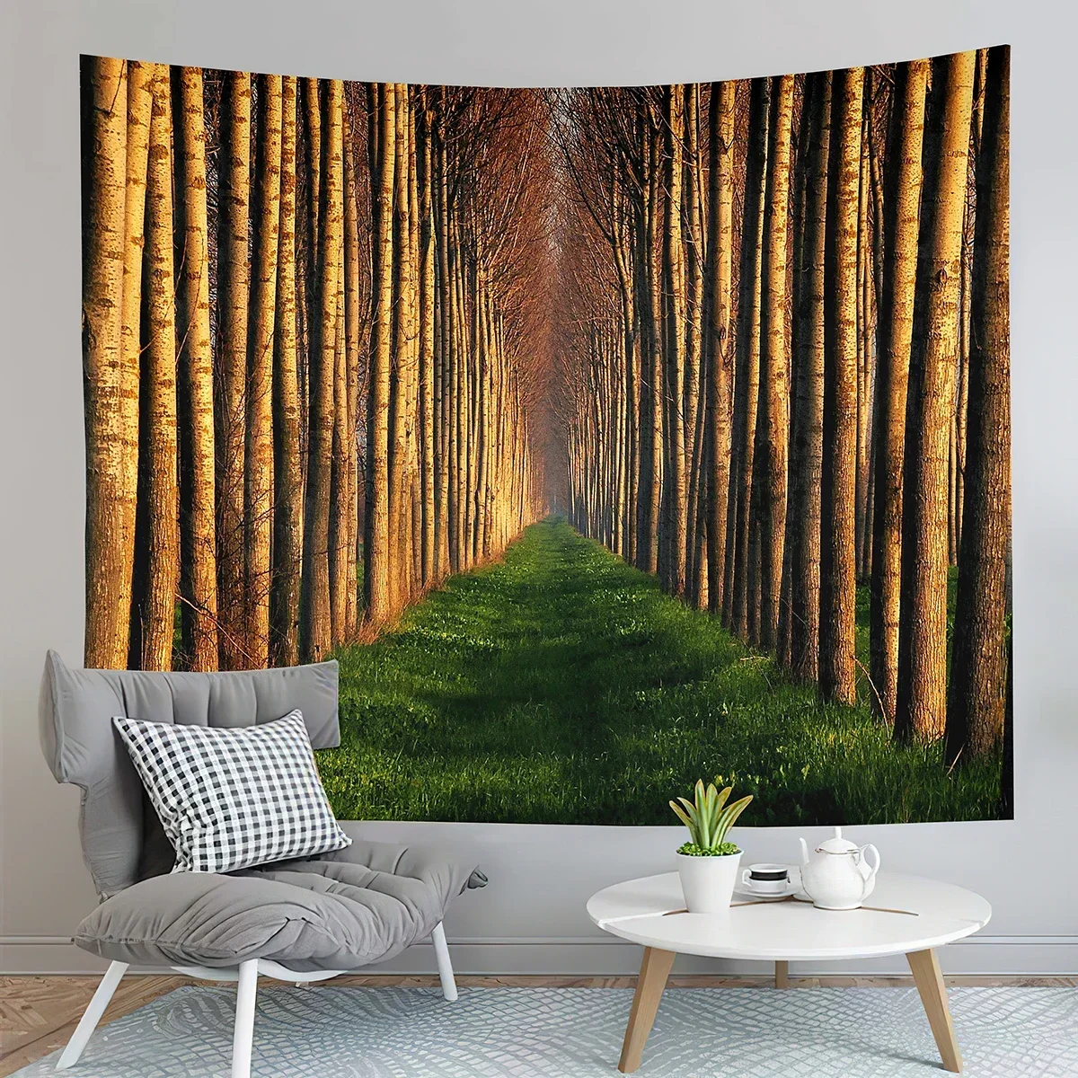 Nature Forest Tapestry Woodland Stream Tapestry Green Fresh Sunshine Tapestry Aesthetic Home Tapestries for Living Room Bedroom