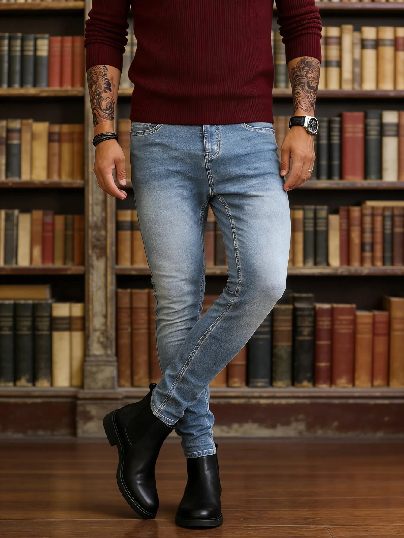 Men'S Minimalist Accessories - Джинсы Drip Blue Slim для мужчин,