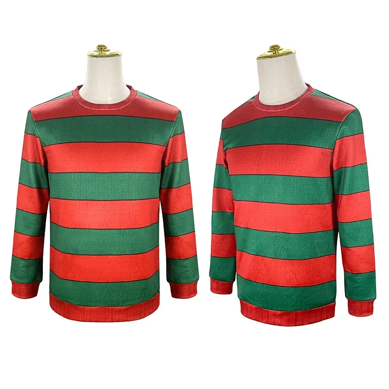 

Freddy Cosplay Costume Adult Red Green Striped Top Suit Freddie Krueger Halloween Carnival Party Stage Performance Clothes