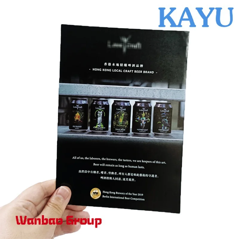 A4 personalizado Design Printing Service Fold Folheto Catálogo Restaurante Menu Personalizado Beer Stand Board Produto Papel Revestido Flyer