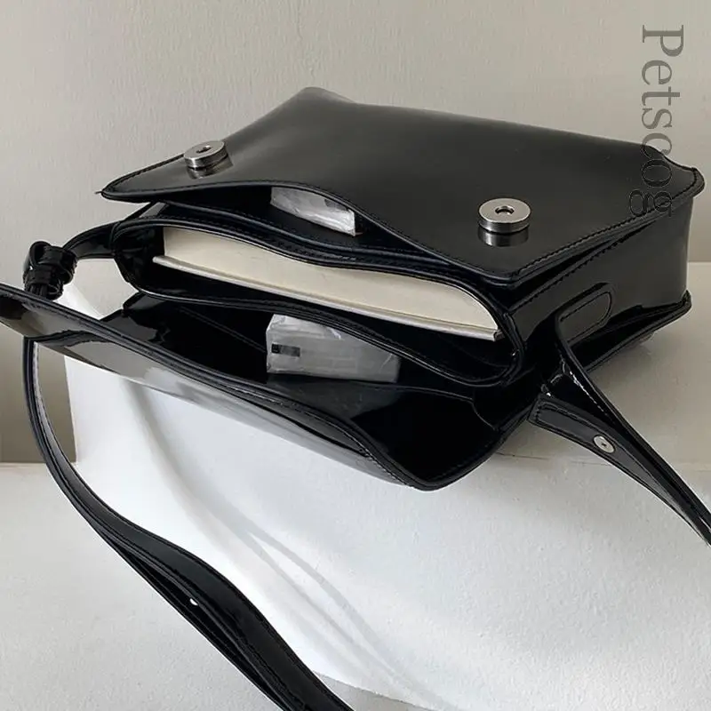 2023 New Trend Women\'s Handbags Glossy Pu Leather Square Flap Crossbody Bag Luxury Fashion Ladies Shoulder Bags Black Red