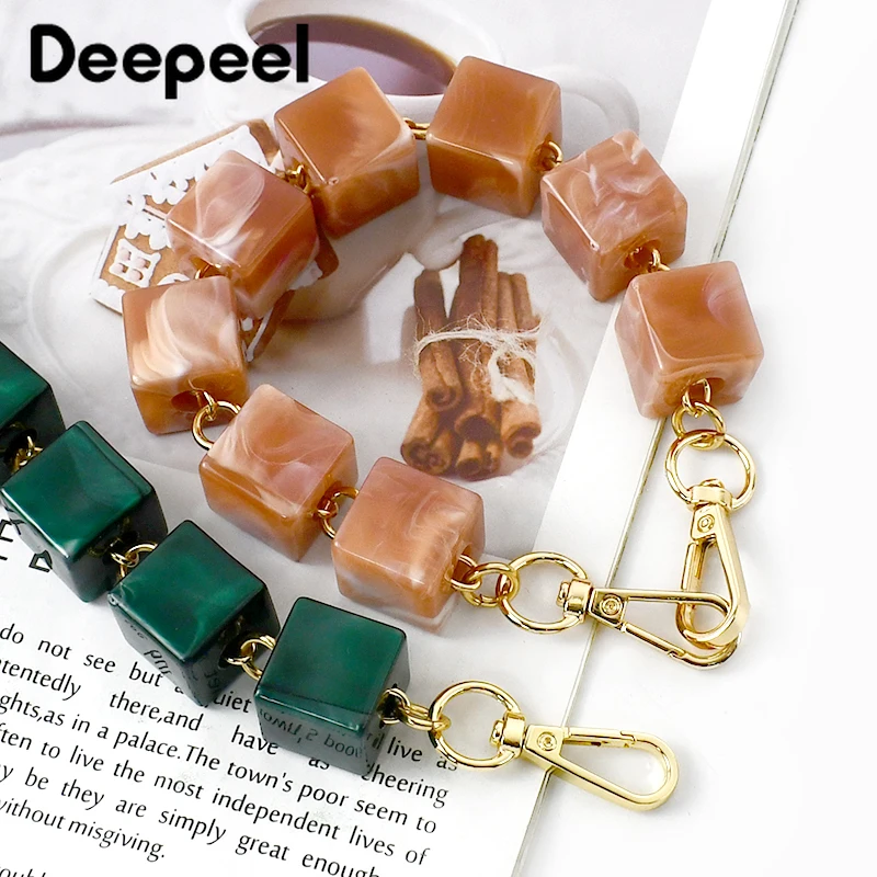 Deepeel 30/44cm Square Bead Handmade Bag Strap Resin Plastic Chain Purse Handbag Replacement Shoulder Straps DIY Accessories