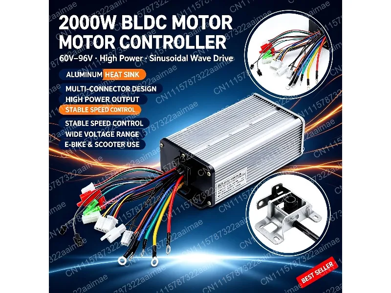 48V 60V 72V 2000W Sine Wave E-Bike Controller Brushless Motor Speed Driver for Two-Wheel & Three-Wheel Electric Vehicle