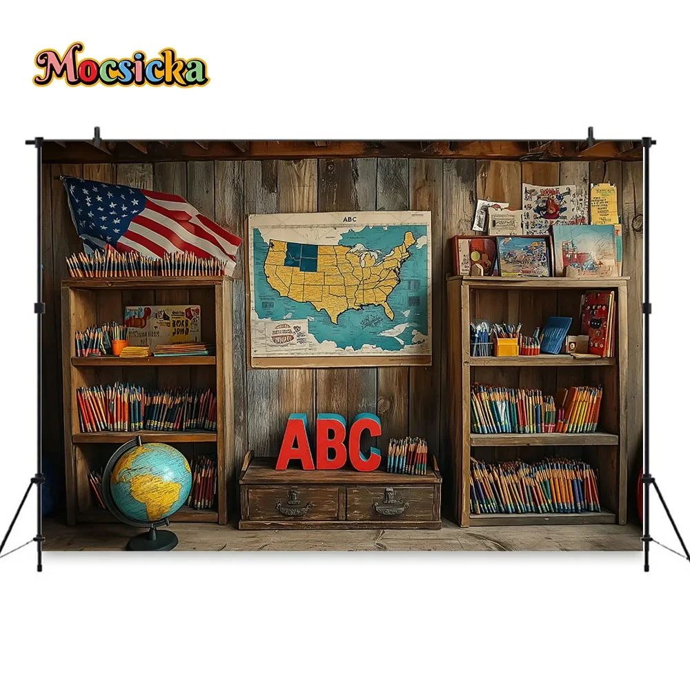 Mocsicka العودة إلى المدرسة حفلة خلفية التصوير الفوتوغرافي السبورة خزانة الفصول الدراسية خلفية الطالب كعكة سحق فوتوزون استوديو