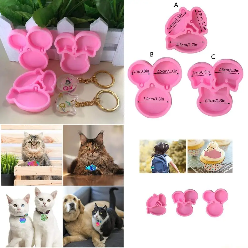 

31BF Pink Shiny Cats for Head Keychain Silicone Mold for Valentine Love Gift Craft