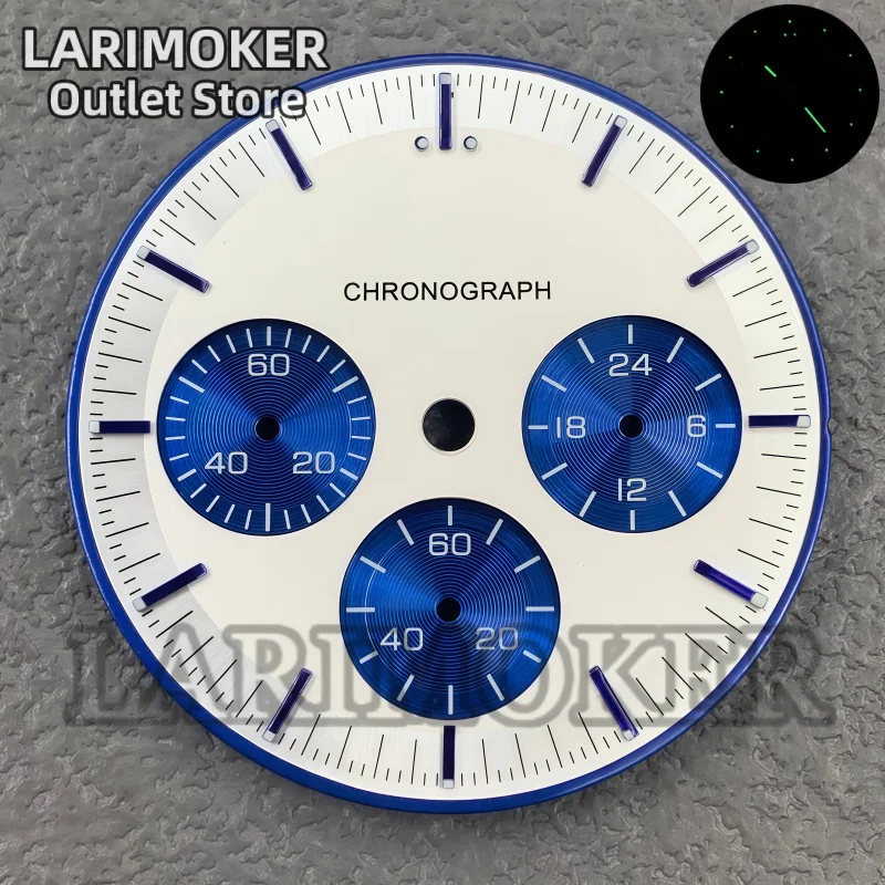 LARIMOKER 32.5mm Green Luminous Chronograph Dial Fits VK63 Quartz Movement Watch Modification High-Quality Replacement Part