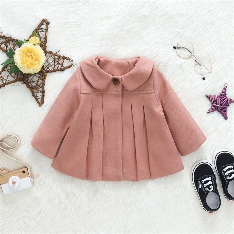 New Baby Girls Woolen Jacket Coat Kids Winter Outerwear Clothes Children Spring Autumn Mid-length Windbreaker