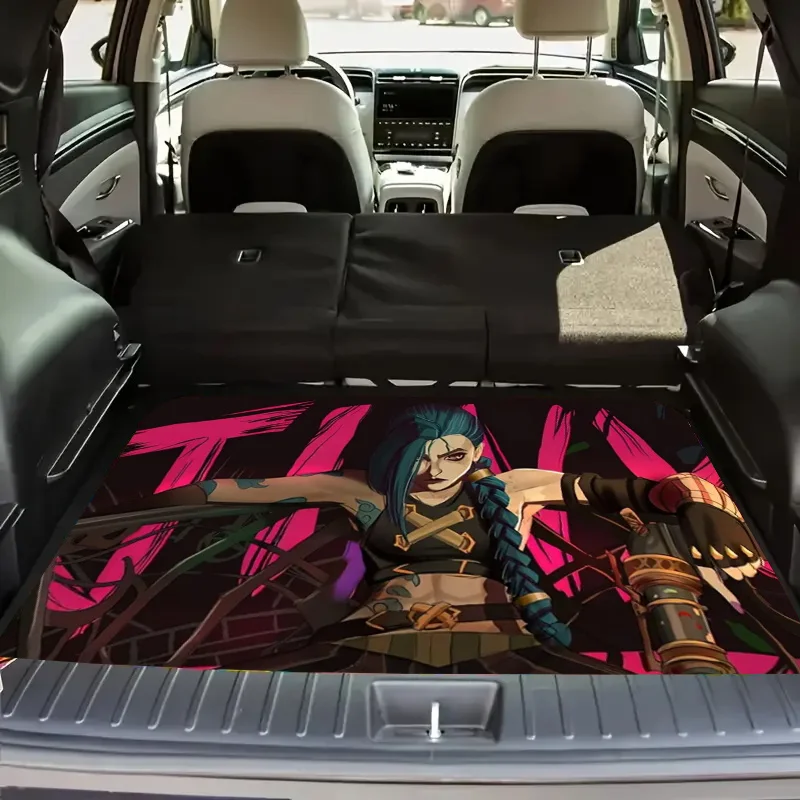 1pc Car Trunk Mat Featuring An Anime Character With Bright Blue Hair - Sturdy, Easy To Clean, Suitable For A Variety Of Vehicles