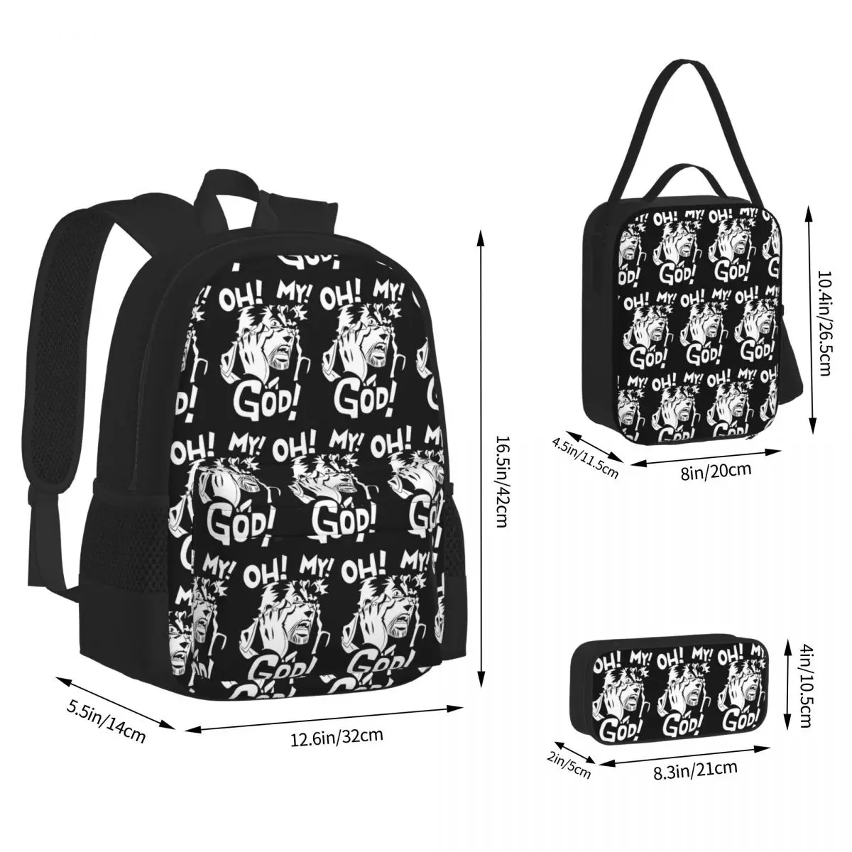 Joseph Joestar Oh My God Jojo Bizarre Adventure Backpacks Bookbag School Bags Rucksack Lunch Bag Pen Bag Three-Piece Set