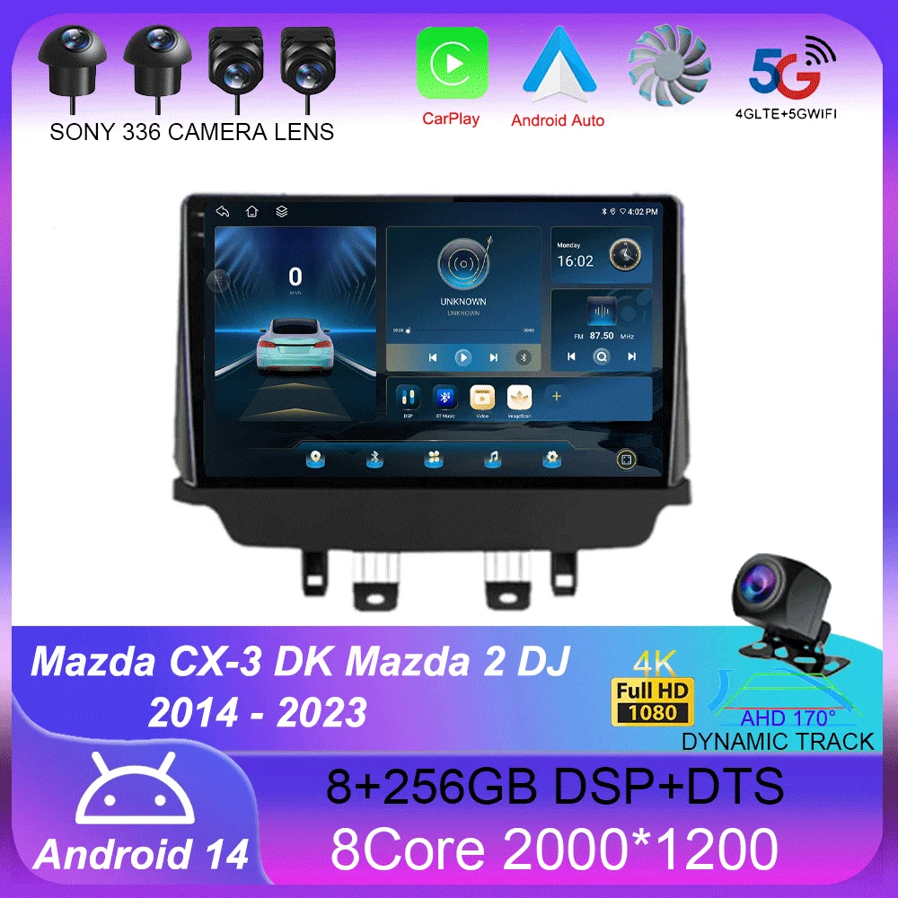 

Android 14 Carplay Auto For Mazda CX-3 DK Mazda 2 DJ 2014 - 2023 Car Radio Multimedia Video Player Navigation GPS No 2Din 2 Din