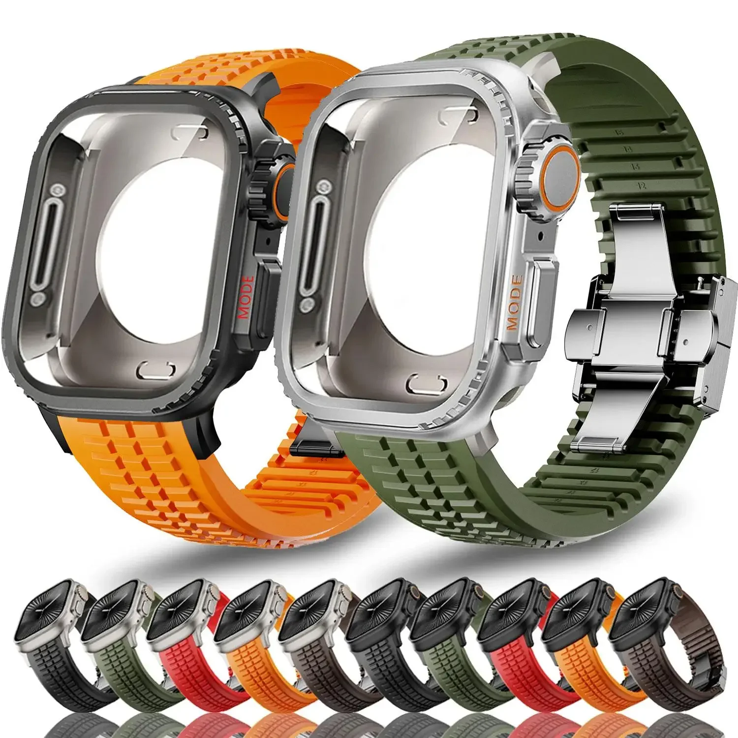 Custodia + cinturino per Apple Watch Ultra 2 49mm 45mm 46mm Cover protettiva in metallo acciaio inossidabile + cinturino sportivo da uomo in silicone per la serie 11