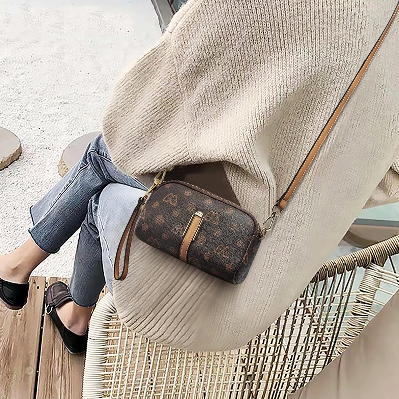 FOXER Women Mini Crossbody Bag Vintage PVC Leather Handbag Detachable Wrist Strap Ladies Small Zipper Purse Daily Shoulder Bag