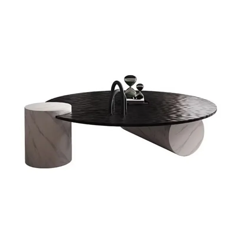 Living Room Coffee Table Modern Glass Top Stone Italian Coffee Table Ornament Nordic Glass Luxury Circle Mesa Home FurnitureXS