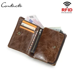 CONTACT'S Genuine Leather Wallet for Men Vintage Bifold Casual Male Purses RFID Card Holder Coin Purse Travel Gift Luxury Wallet