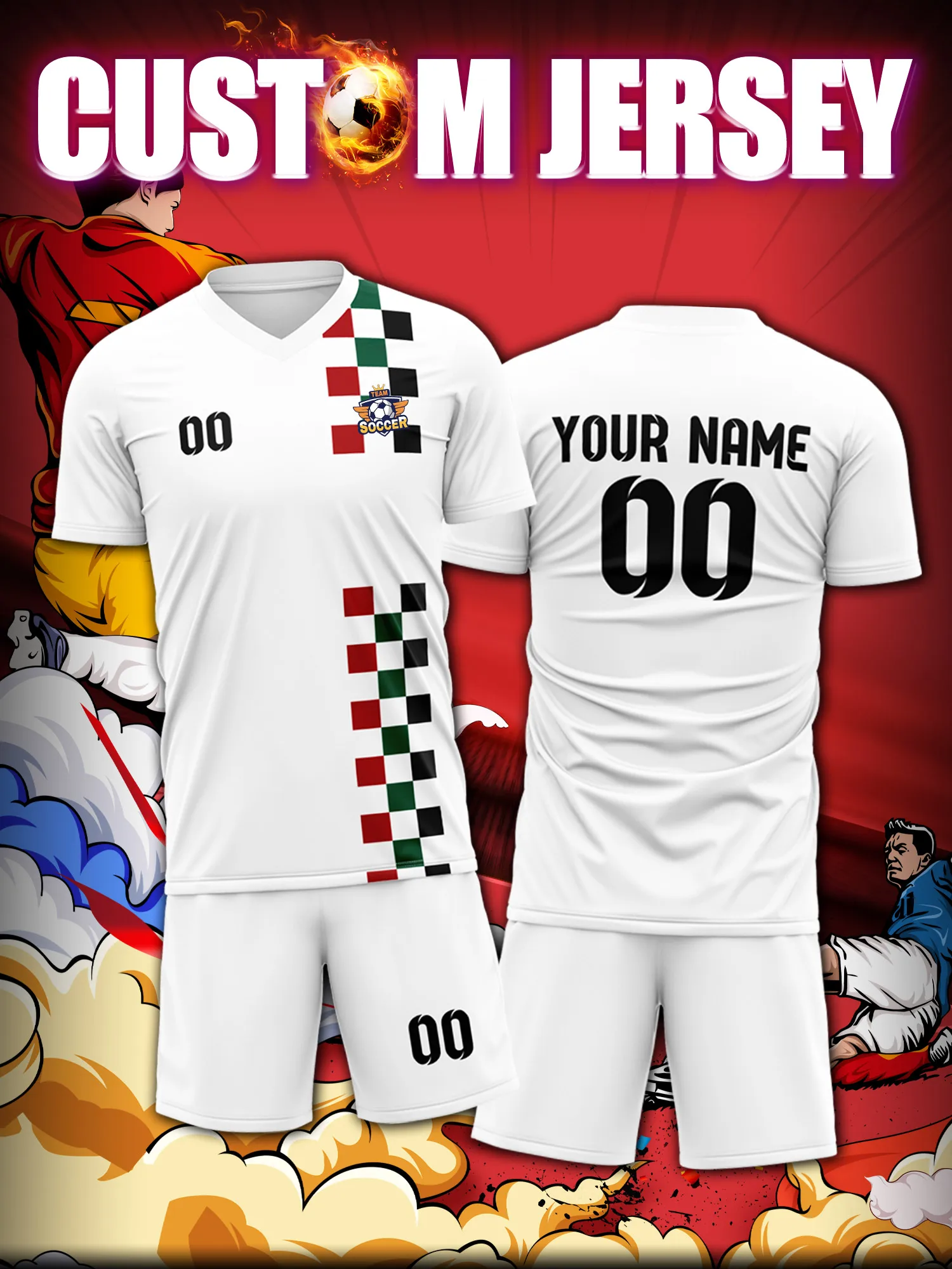 

Футбольная форма на заказ с индивидуальным изображением, номером и именем, креативный графический принт для футбольной экипировки