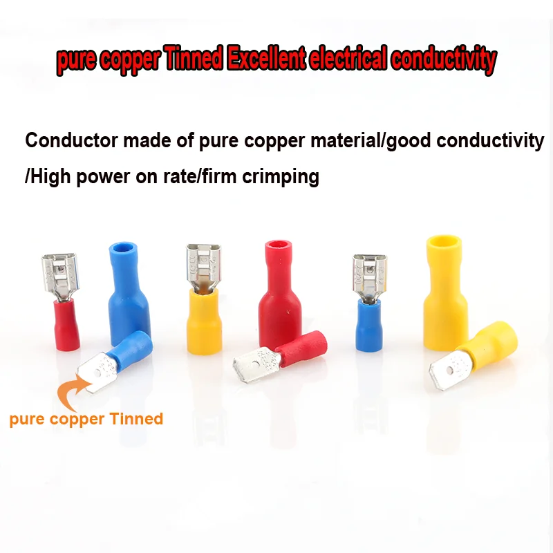 50Pcs FDD/MDD/FDFD/FDFN 1.25/2/5.5-250 Cold Pressed Terminal Block Plug-in Spring Wire Ear Male Female Pre Insulated Terminal