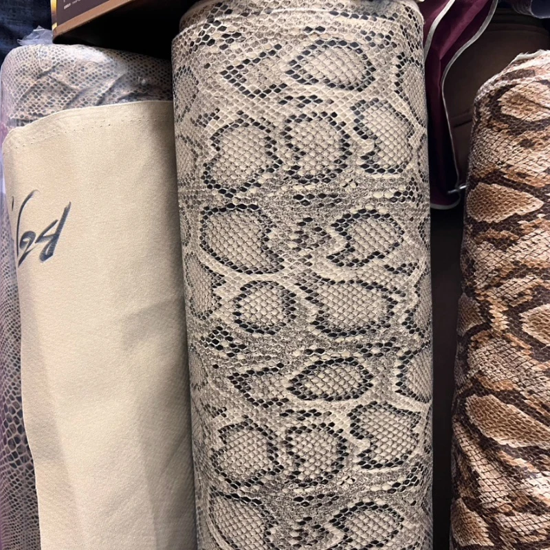 Micro-elastic Coated Python Patterned Fabric Pants Skirt Designer Clothing Fabrics Wholesale Cloth for Diy Sewing Material