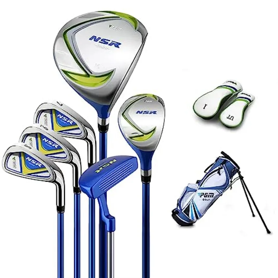 

Junior golf club set for kids: 9-piece right-handed complete set with driver, hybrid, irons 7, 9, S,putter, and stand bag light