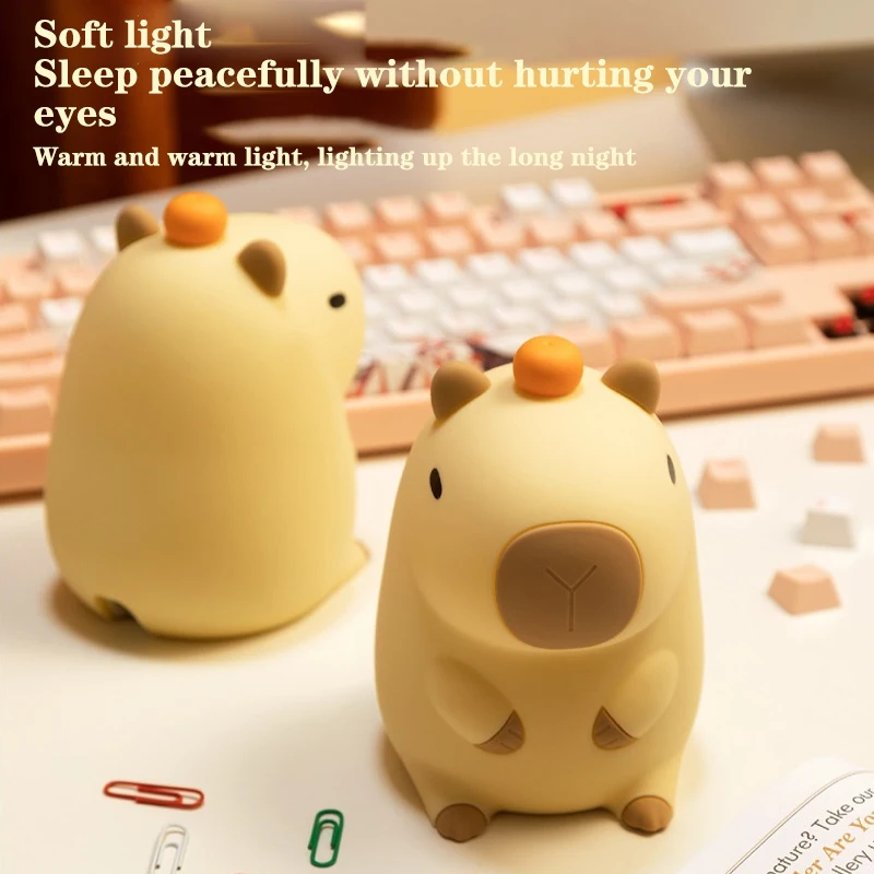 Cute Cartoon Capybara Silicone Night Light USB Rechargeable Timing Dimming Sleep Night Lamp For Children's Room Decor