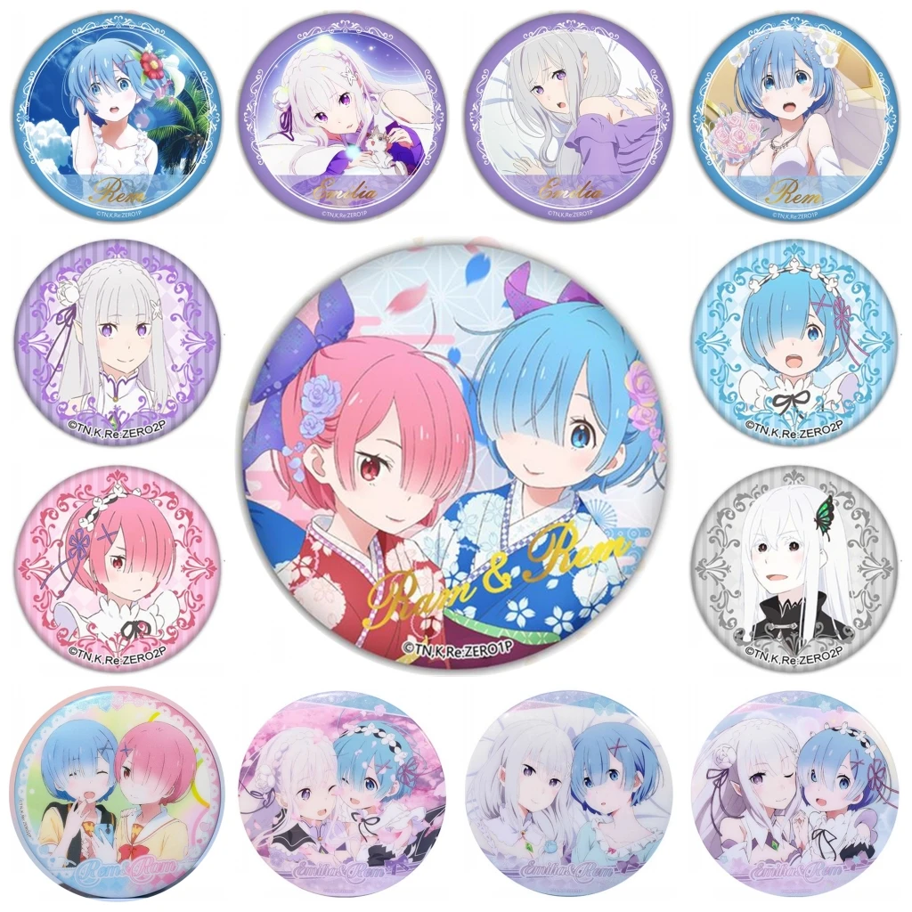 58mm Anime Re:ZERO Starting Life in Another World Emilia Rem Ram Beatrice Cosplay COSTUME Badge Pin SPTE Tinplate Brooch﻿ Prop