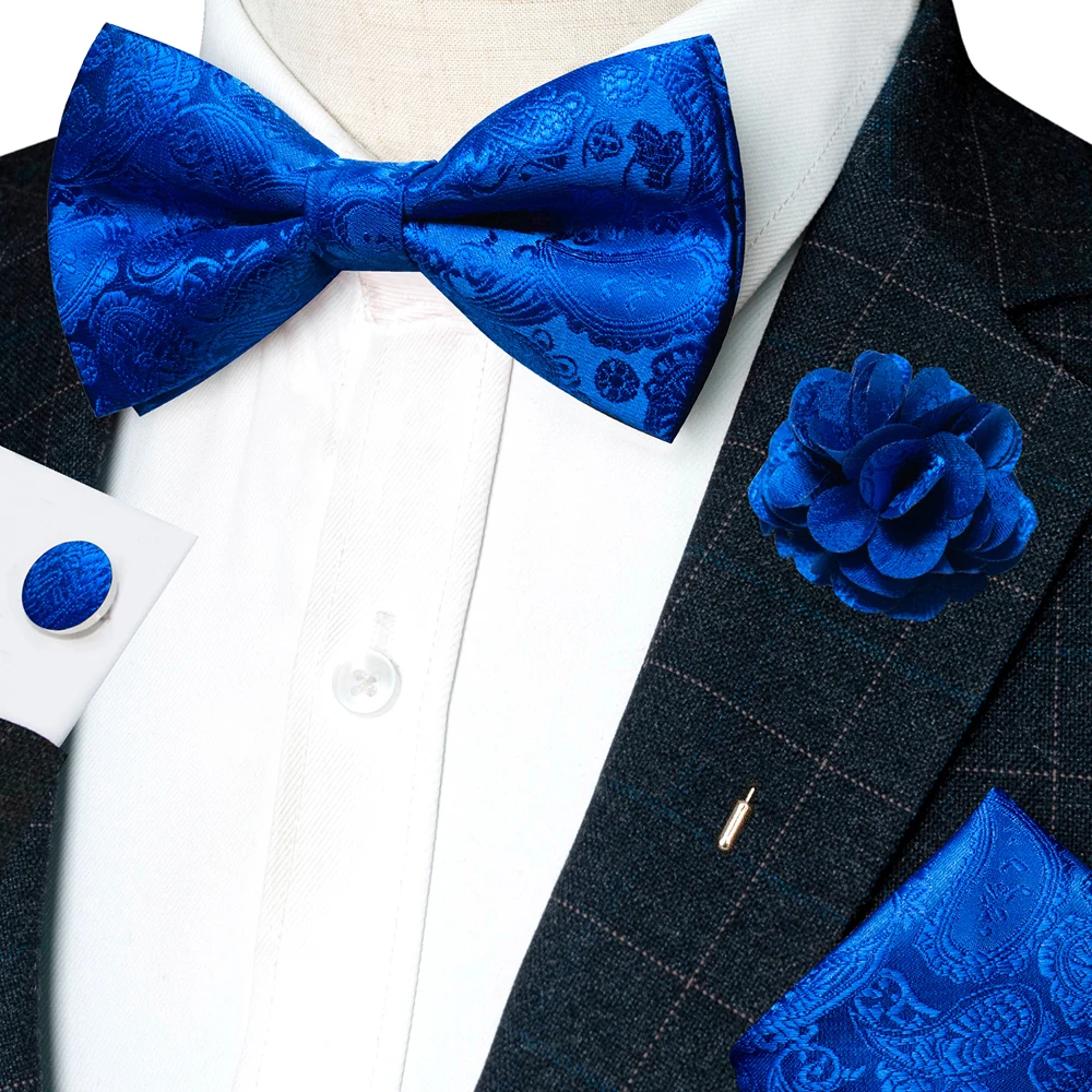 Champagner-Seiden-Jacquard-Paisley-Fliege für Herren, Brosche, Einstecktuch, Manschettenknöpfe-Set, vorgebundene Fliege mit Schmetterlingsknoten für Männer, Hochzeit, Geschäft – Detail 5