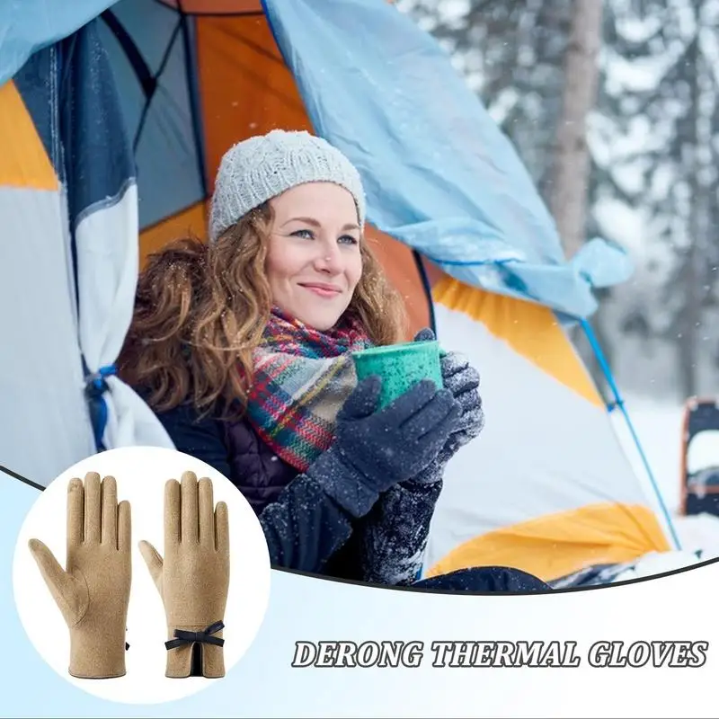 Women Touchscreen Gloves Warm Cozy Sports Gloves Non-Slip Touchscreen Driving Gloves With Sensitive Fingers Bow Cuff Design Cold