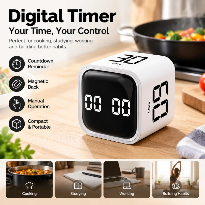 Gravity Digital Kitchen Manual Management Timer for Students Learn LED Display Battery Powered Countdown & Reminder Function