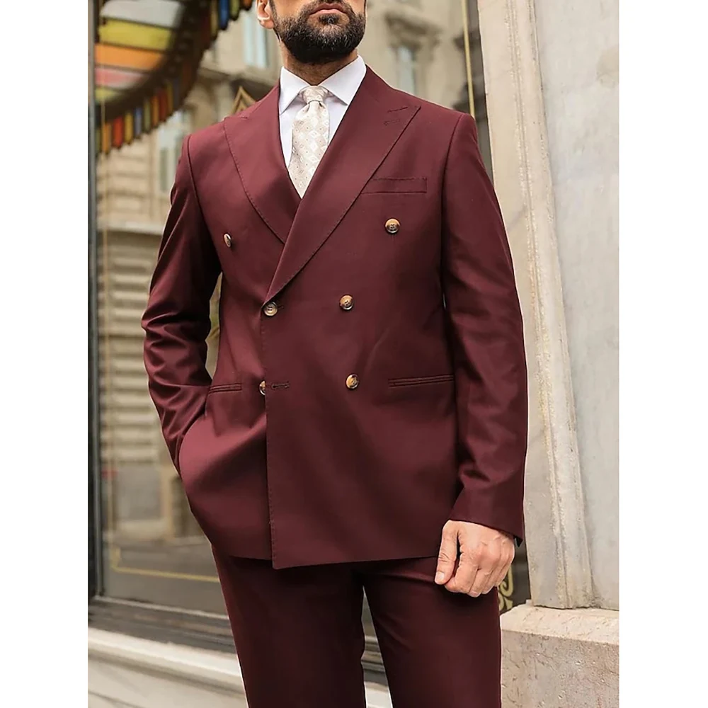 

Double Breasted Luxury Double Breasted Peak Lapel Formal 2 Piece Jacket Pants Blazer Elegant Wedding Costume Homme Male Clothing