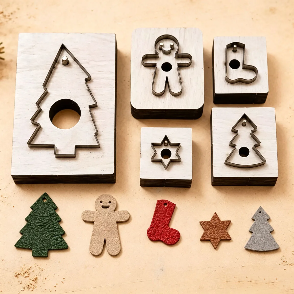 Christmas Theme Leather Cutting Dies Wooden Steel Blade Punch Mold DIY Handmade Leatherworking Key Charm Ornament Making BM221
