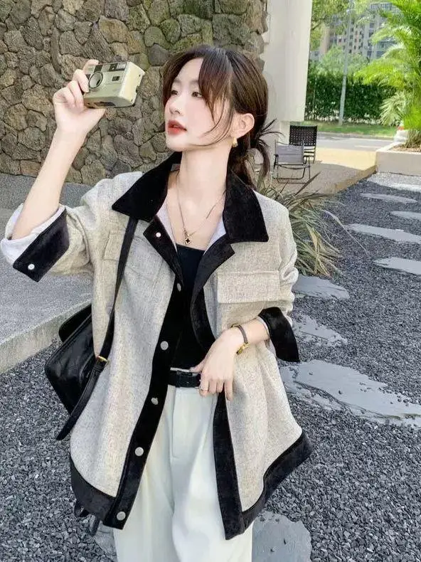 Plus size 300 pou faionable jaet outerwear feminino cor solta blo cardigan topo primavera outono versátil confortável