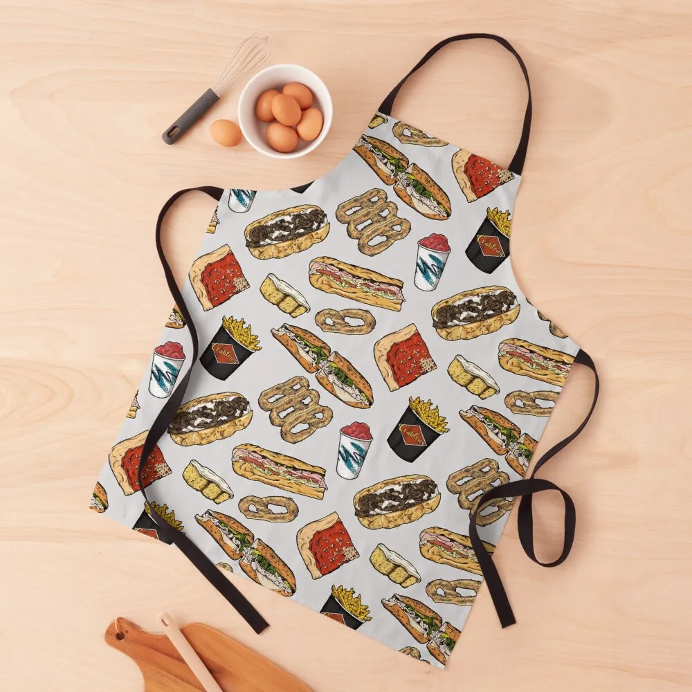 

Philly Foods Pattern - Gray Apron Restaurant kitchen clothes for men kitchen gadgets Apron