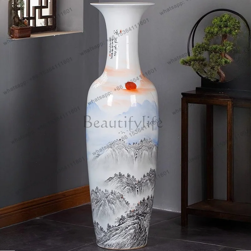 Creative Ceramic Vases Aesthetic Floor Standing Hand-painted Living Room Large Flowerpot Home Decoration Jarrones