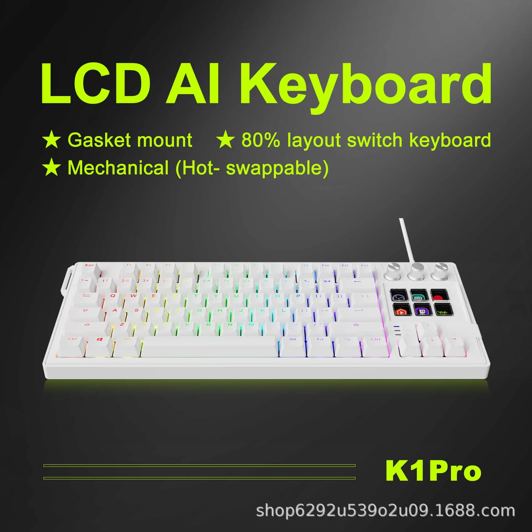 Mirabox K1 Pro LCD AI Mechanical Keyboard Knob LCD Keys RGB Multifunctional Wired Hot Swap Office Gaming Keyboard PC Accessory