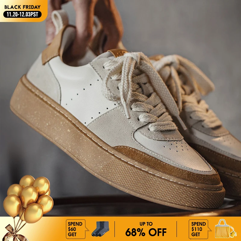 

Maden Men Low Top Casual Breathable Skateboarding Shoes Thick Bottom Versatile Shoes Gray and White Patchwork Shoes Rubber Sole