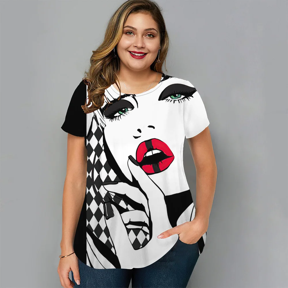 New Summer T-Shirts for Women Simple 3D Fashion Print Human Face Harajuku T-Shirt Ladies Clothing Short Sleeve Tops Streetwear