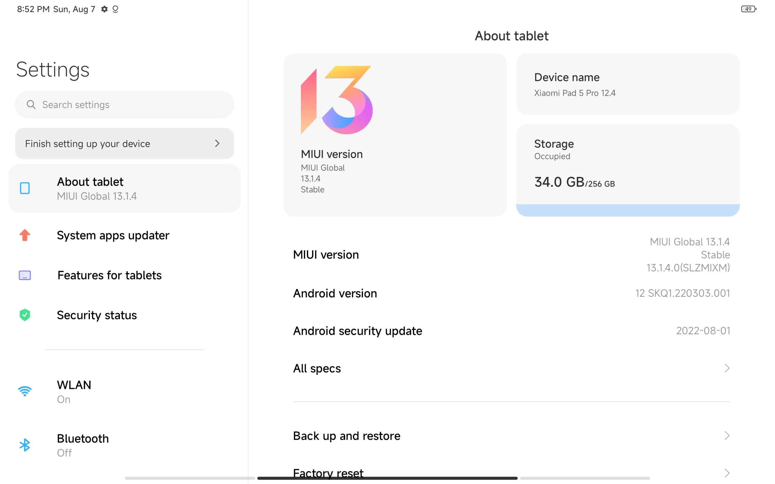 เสี่ยวหมี่ Mi Pad 5 Pro 12.4 8GB + 256GB แท็บเล็ต Snapdragon 870 CPU 120Hz หน้าจอ10000mAh 2560*1600 244ppi 500nit