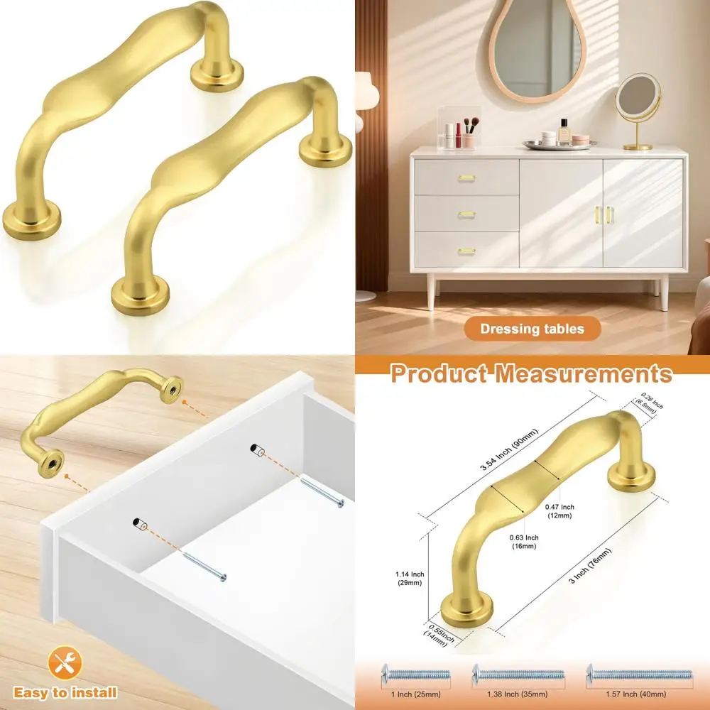 

Современные 3-дюймовые золотые ручки для шкафа в арочном стиле, центры отверстий 76 мм, ручки для кухонного шкафа, фурнитура для ящиков и дверей