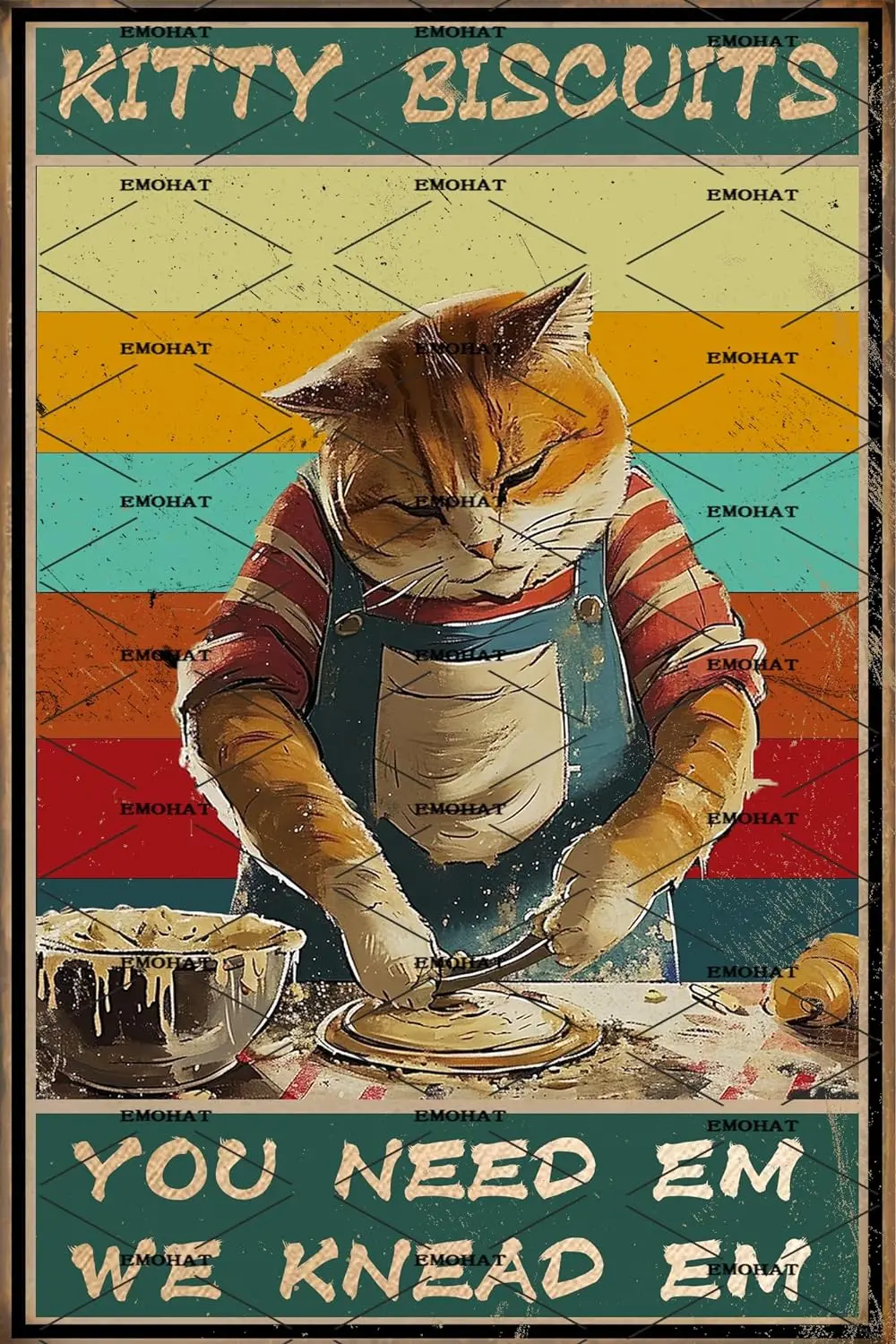 Tin Wall Sign Wall Decor Kitty Biscuits You Need Em We Knead Em Funny Cat Metal Tin Signs Decoration Home Restaurant Kitchen Bar