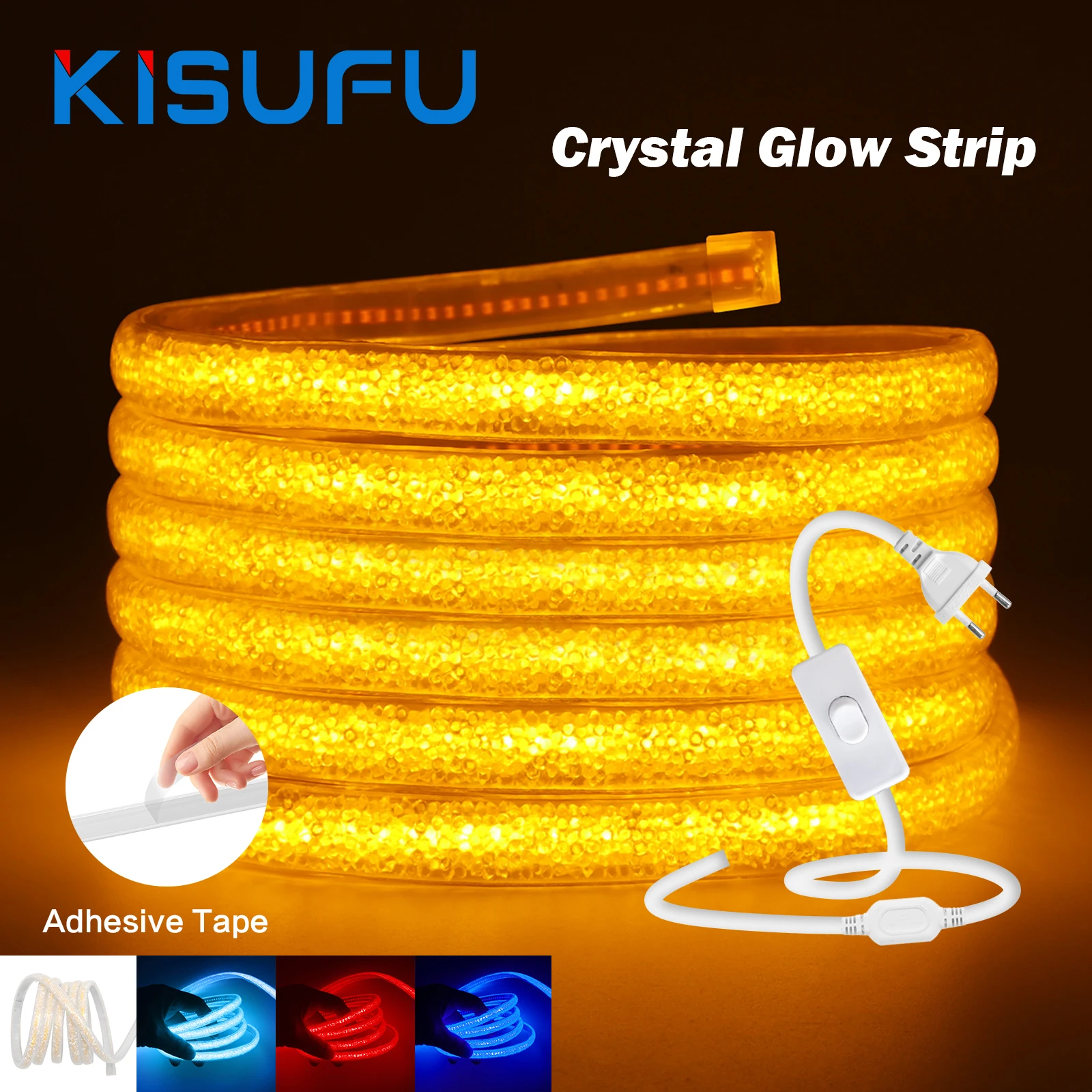 220V COB LED Strip Crystal Glow IP67 High Bright 288LEDs/M White Warm Blue Red Flexible Adhesive Ribbon Tape Party Garden Decor