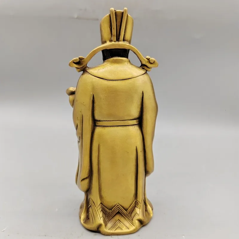 Pure copper God of Wealth ornament holding a wish-fulfilling ingot, a gift for opening ceremonies, home and office decoration