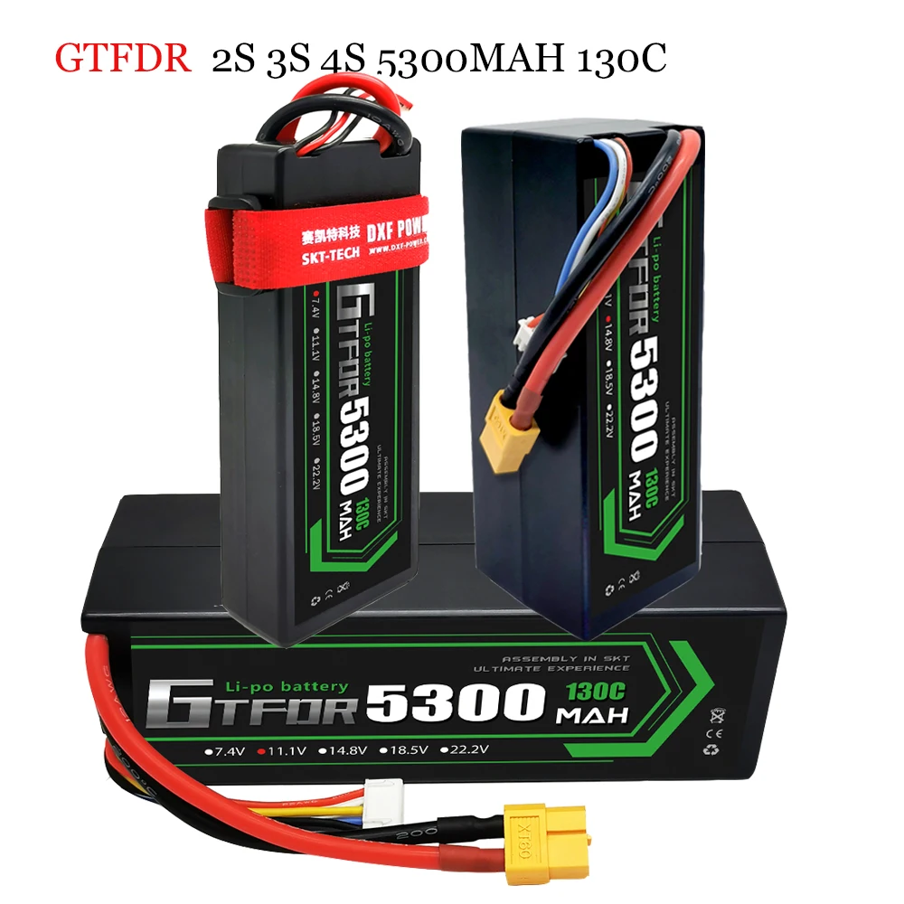 

GTFDR 4S Lipo 2S 3S Battery 7.4V 11.1V 14.8V 5300mAh Battery Racing Series HardCase for RC Car Truck Evader BX Truggy 1/10 Buggy