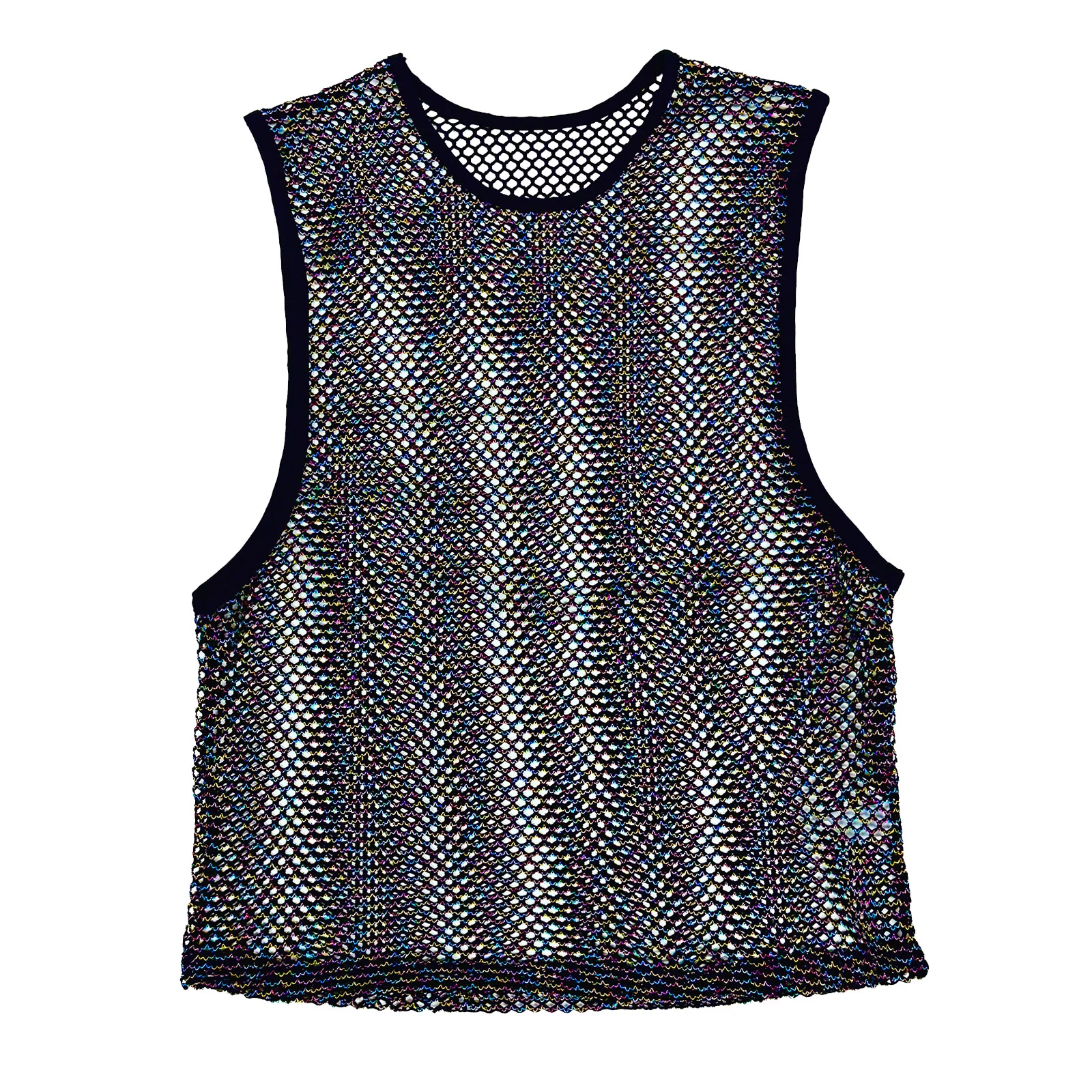 Sommer Herren Rundhals Sport-Tanktops, Hohles Netzgewebe, Ärmellos, für Laufen, Fitness, Training, Sportweste, Glänzend, Durchsichtig – Detail 6