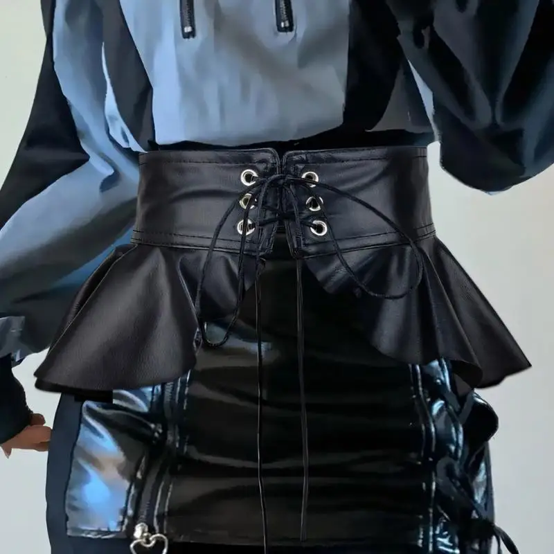 652F قابلة للتعديل حزام الخصر تنورة الخصر Cincher Pu Leather Belt Lady Faux Skirt Corset