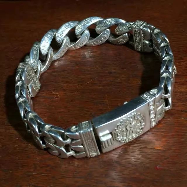 Antique Tibetan , men's six-character proverbs open bracelet, women's natal year domineering gift bracelet, bracelet.